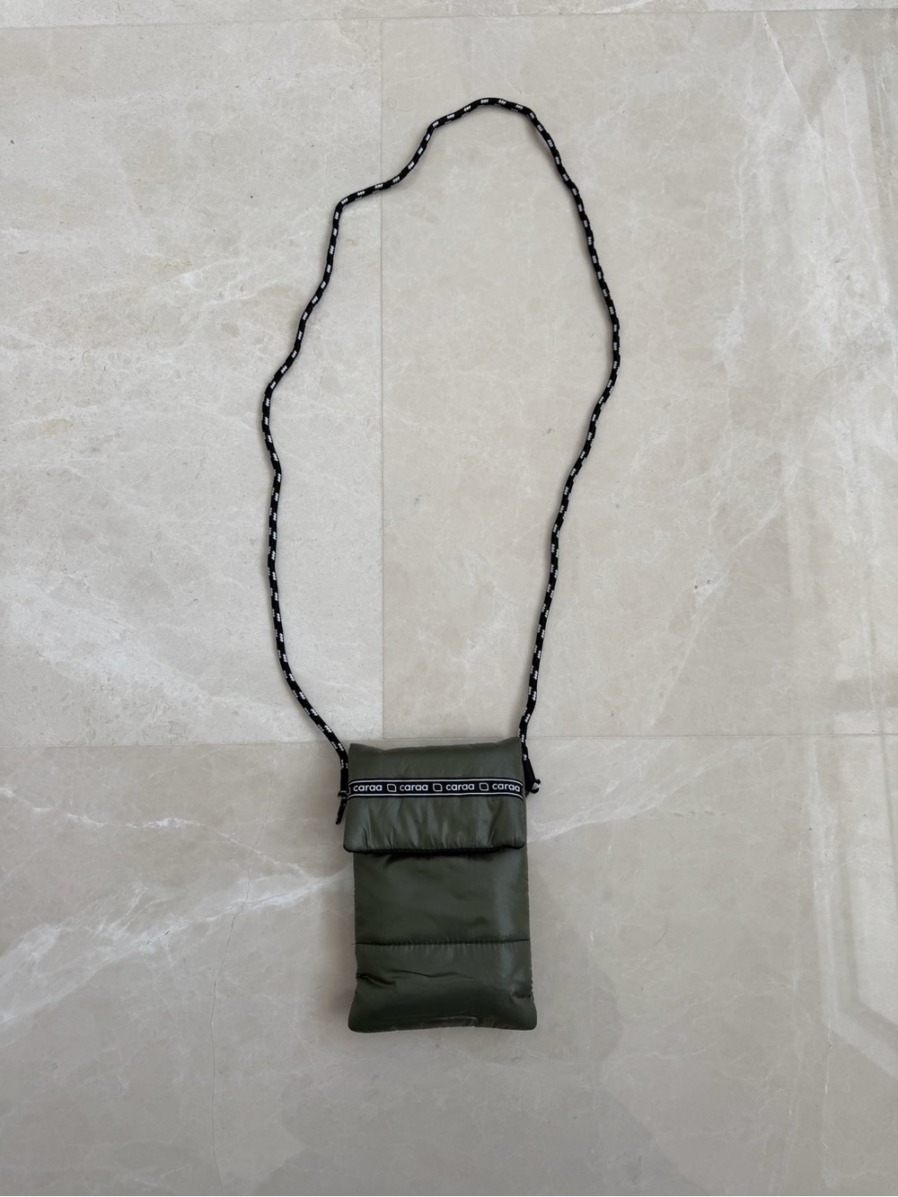 caraa Olive Green Puffer Belt Bag with Black Rope Strap